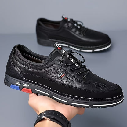 Men'S Stylish Black Loafers - Non-Slip PVC Sole, Lace-Up Casual  Business Shoes with Italian Flag Design, Round Toe, Fabric Lining for All-Season Wear, Versatile Footwear   Stylish Loafers   Durable PVC Sole