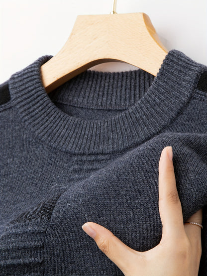 This Thick, Round-Neck Long-Sleeve Sweater for Men Features a Soft And Comfortable Design with Stylish Striped Edges, Perfect for Outdoor Gatherings And Everyday Wear, And Can Be Layered