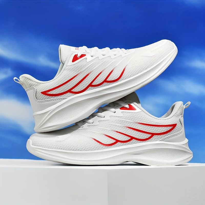 2025 New Arrival Men'S White  Red Sneakers - Breathable Mesh, Soft Bottom, Casual Sports Shoes for Running  Daily Wear, Casual Athletic Shoes   Modern Casual Shoes   Breathable Upper, Running Shoes