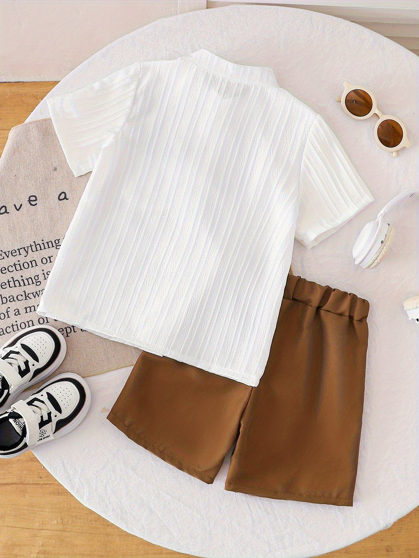 Boys' Summer Casual Shirt & Woven Shorts Set - Lightweight Polyester