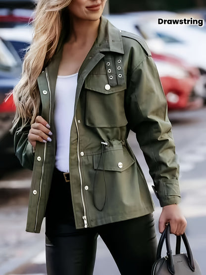 New Women'S Long-Sleeve Drawstring Jacket Coat in Retro European And American Style for Spring And Autumn 2025.