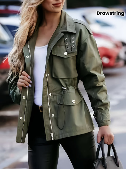 New Women'S Long-Sleeve Drawstring Jacket Coat in Retro European And American Style for Spring And Autumn 2025.