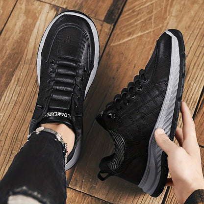 Men's Fashion Sneakers Low Top Casual Sports Shoes - All-Season Solid Color Outdoor Hiking Footwear with Lace Closure, PU Upper, Fabric Lining, PVC Sole, EVA Insole, Round Toe
