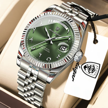 Men's Retro Quartz Watch with Stainless Steel Strap & Calendar
