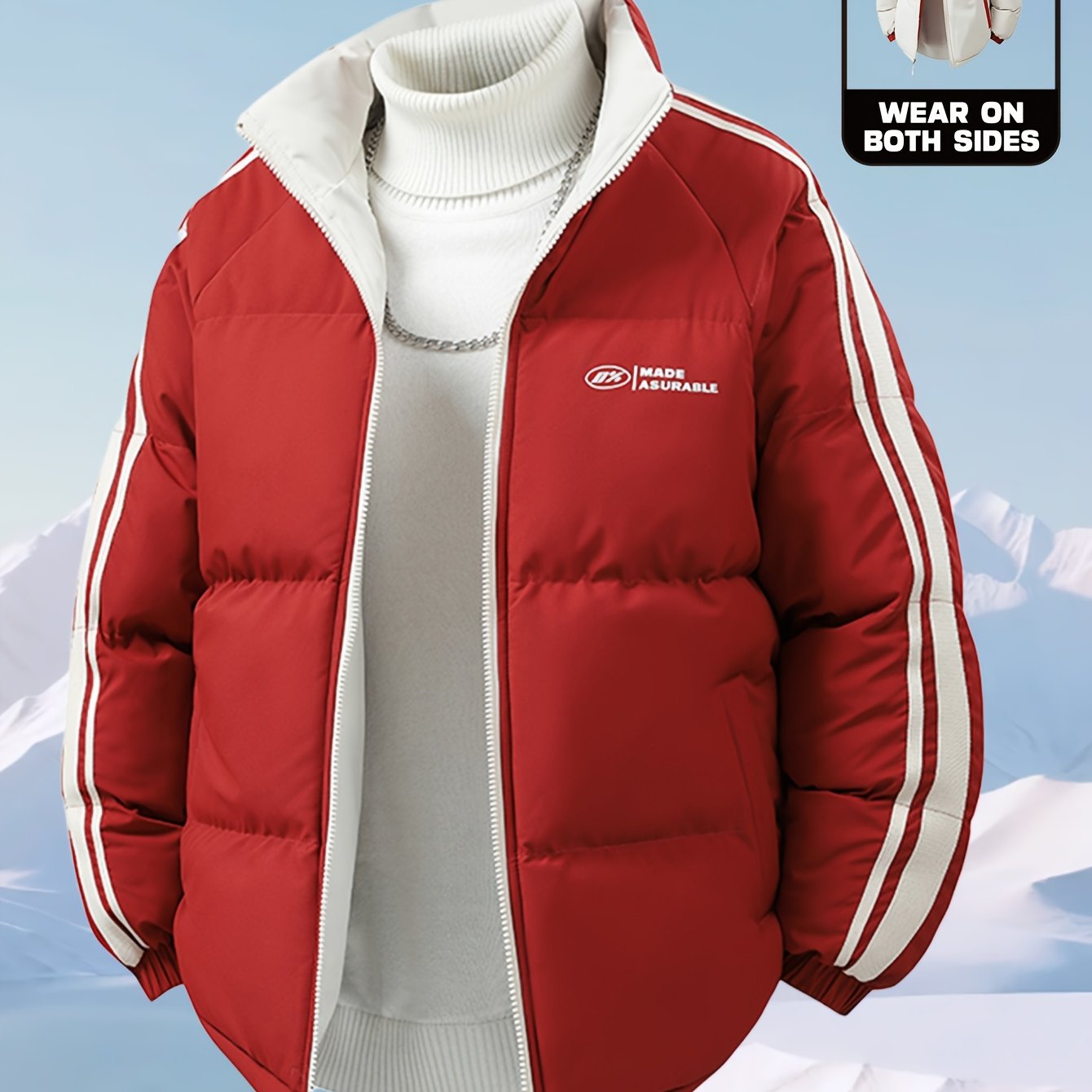 Men'S Heavy-Duty Thermal Jacket - Double-Sided Winter Coat with Full-Zip Closure, Soft Non-Stretch Fabric, Stand Collar - Cold Weather Outerwear for Office, Commuting, Thick, Outdoor - Easy-care Polyester Jacket, Winter Jacke