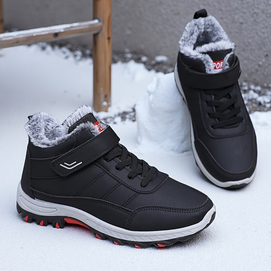 Extreme Cold Weather Snow Boots - Heavy-Duty Warm Anti-Slip Rubber Sole Hiking Shoes, Unisex Black/Gray Accents for Ice Climbing, Trekking & Daily Winter Use with Fabric Lining