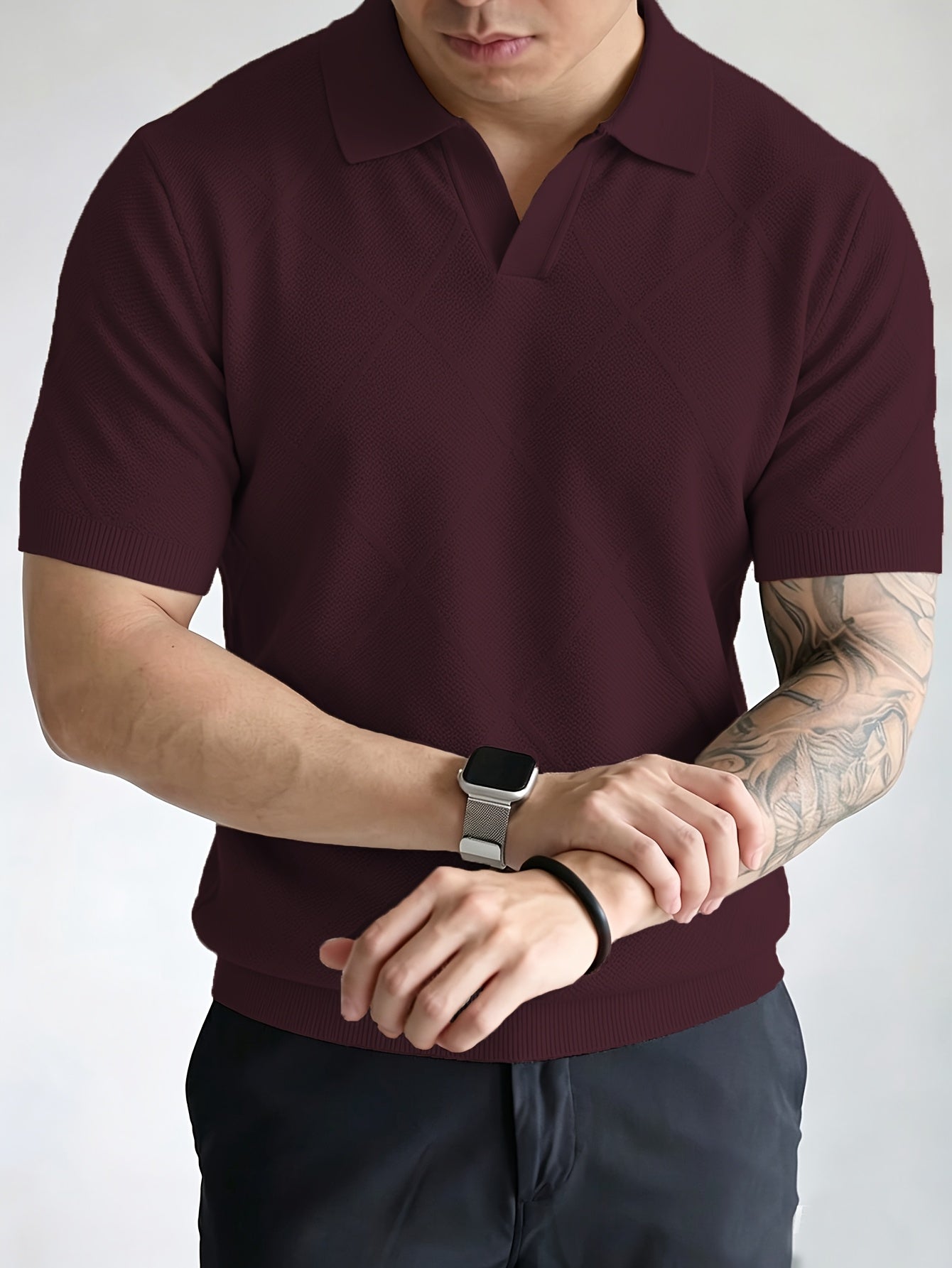 Men's Summer Slim Fit Vintage Knit Polo Shirt with Lapel Collar