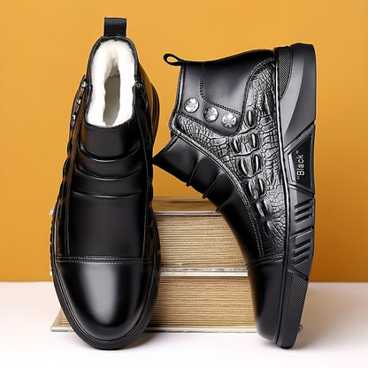 2025 New Winter Men's Thickened Black Mid-Top Business Casual Snow Boots