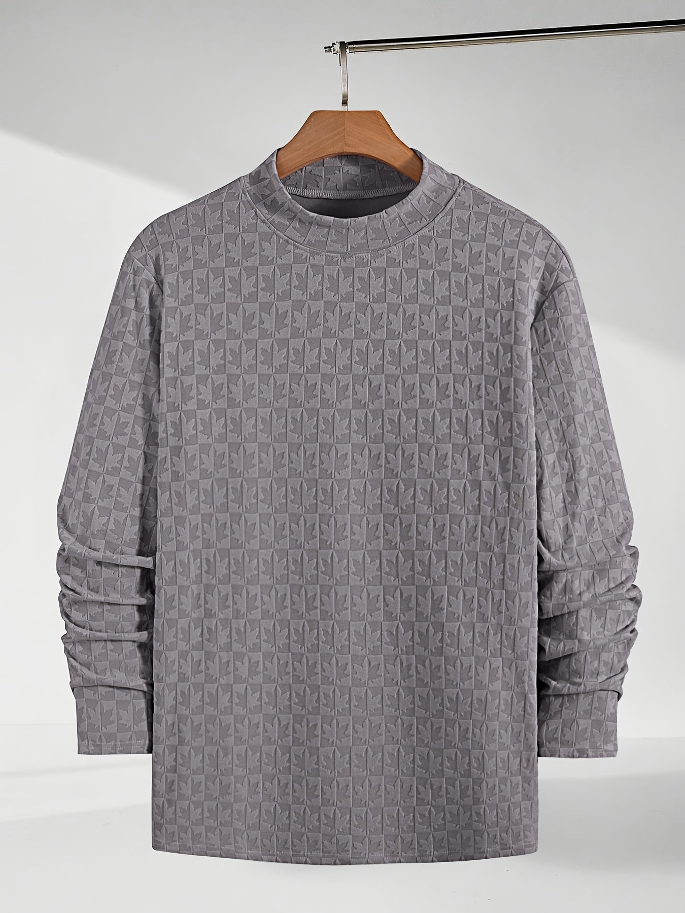 Men'S Long-Sleeve T-Shirt with a Half-High Collar, Casual Jacquard Base Layer for Outerwear, Stylish And High-Quality Top for Autumn And Winter