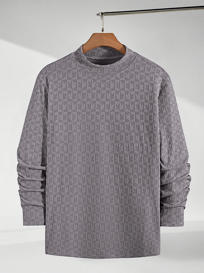 Men'S Long-Sleeve T-Shirt with a Half-High Collar, Casual Jacquard Base Layer for Outerwear, Stylish And High-Quality Top for Autumn And Winter