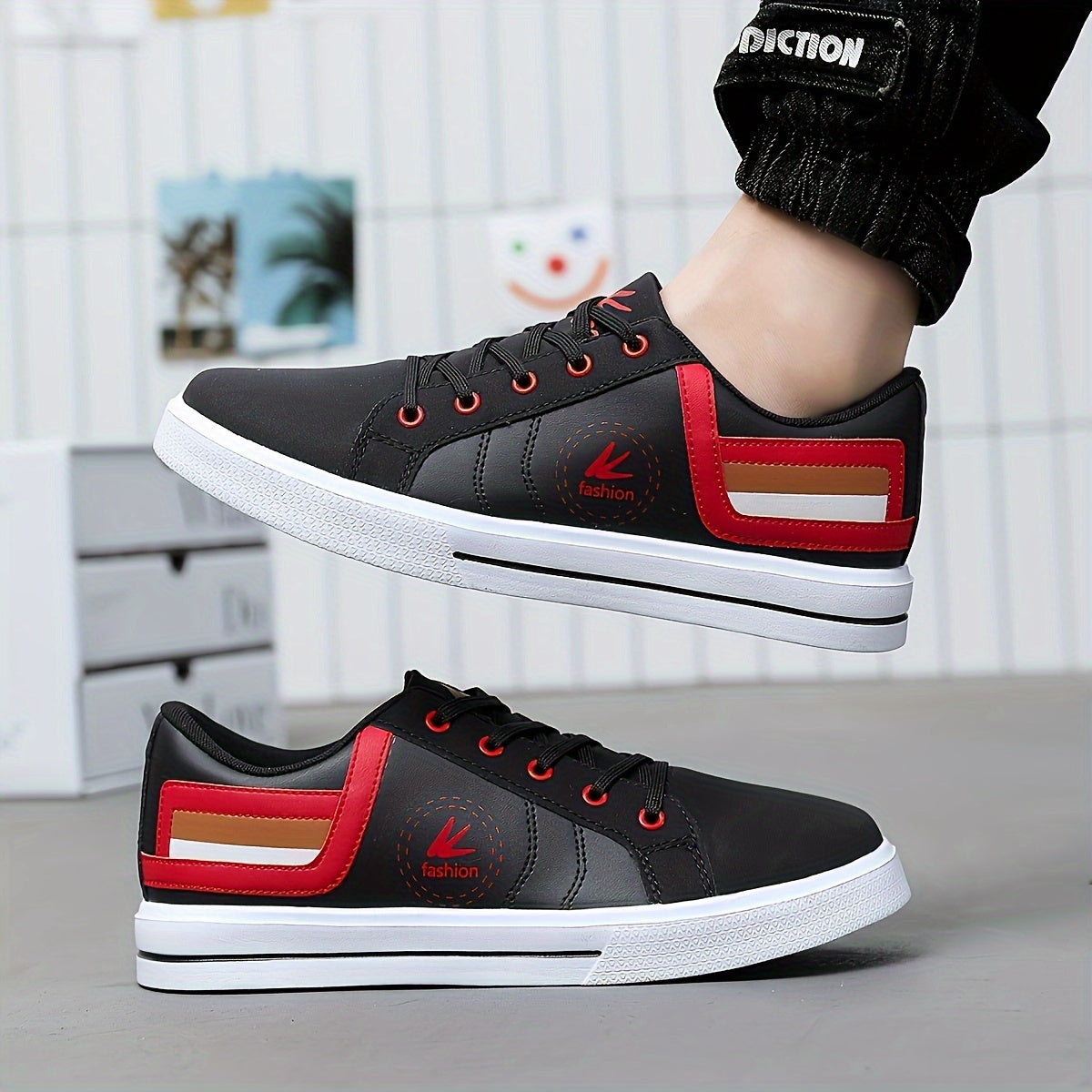 Athletic Chic   Men's Fashion Sneakers YY-9003, Casual Sports Low Top Lace-Up Shoes with Striped Microfiber Synthetic Upper, Fabric Inner  EVA Sole for Outdoor Running