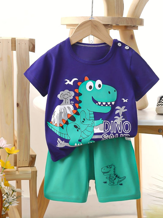 Boys' Summer Cotton T-Shirt & Shorts Set with Dinosaur Print