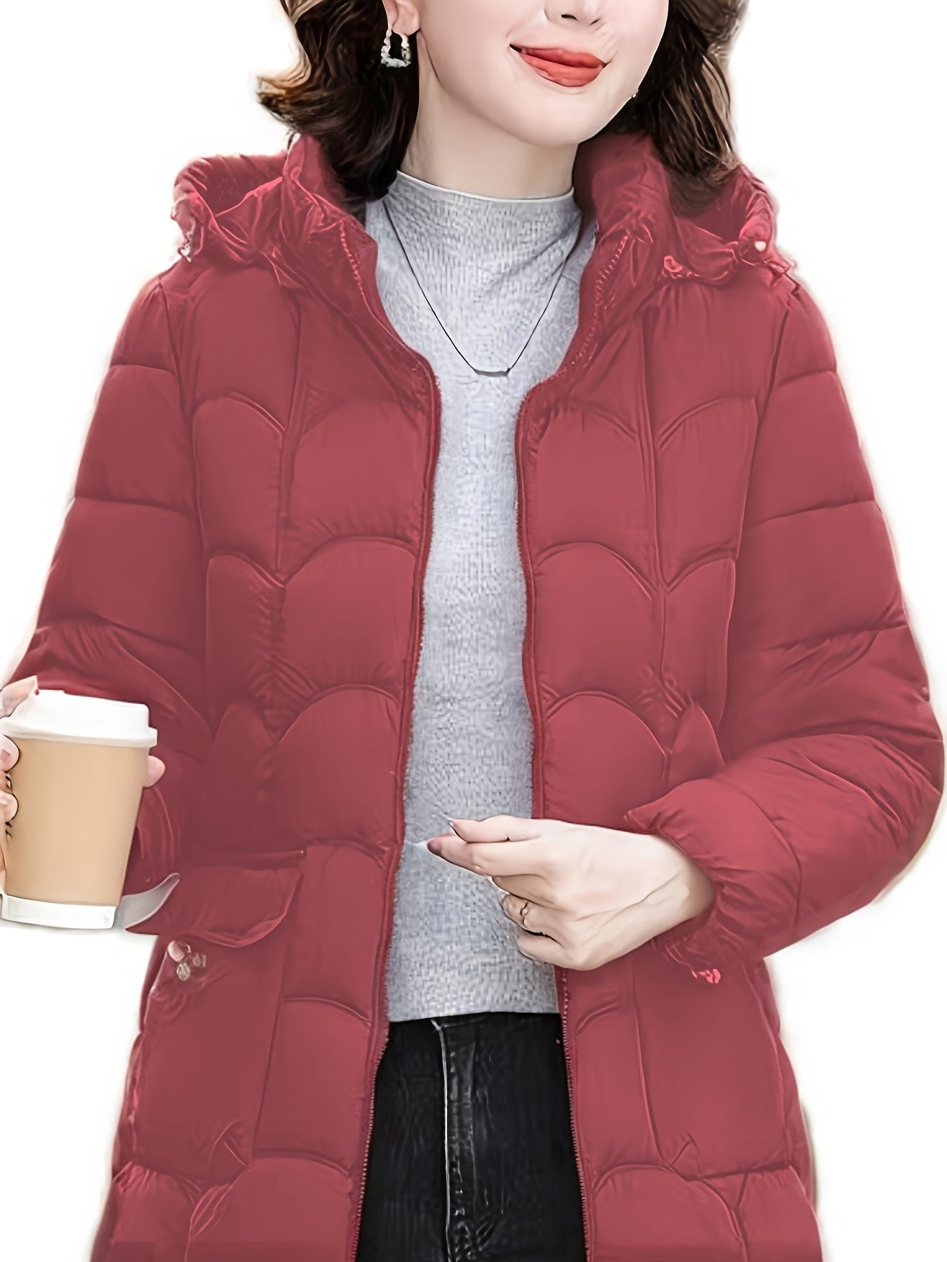 Women'S Elegant Winter Coat - Lightweight Thermal Jacket with Full-Zip Front, Long Sleeve Cold Weather Outerwear for Everyday & Formal Events - All-Season, Machine Washable Women'S Clothing, Ladies Winter Coats, Geometric Pat