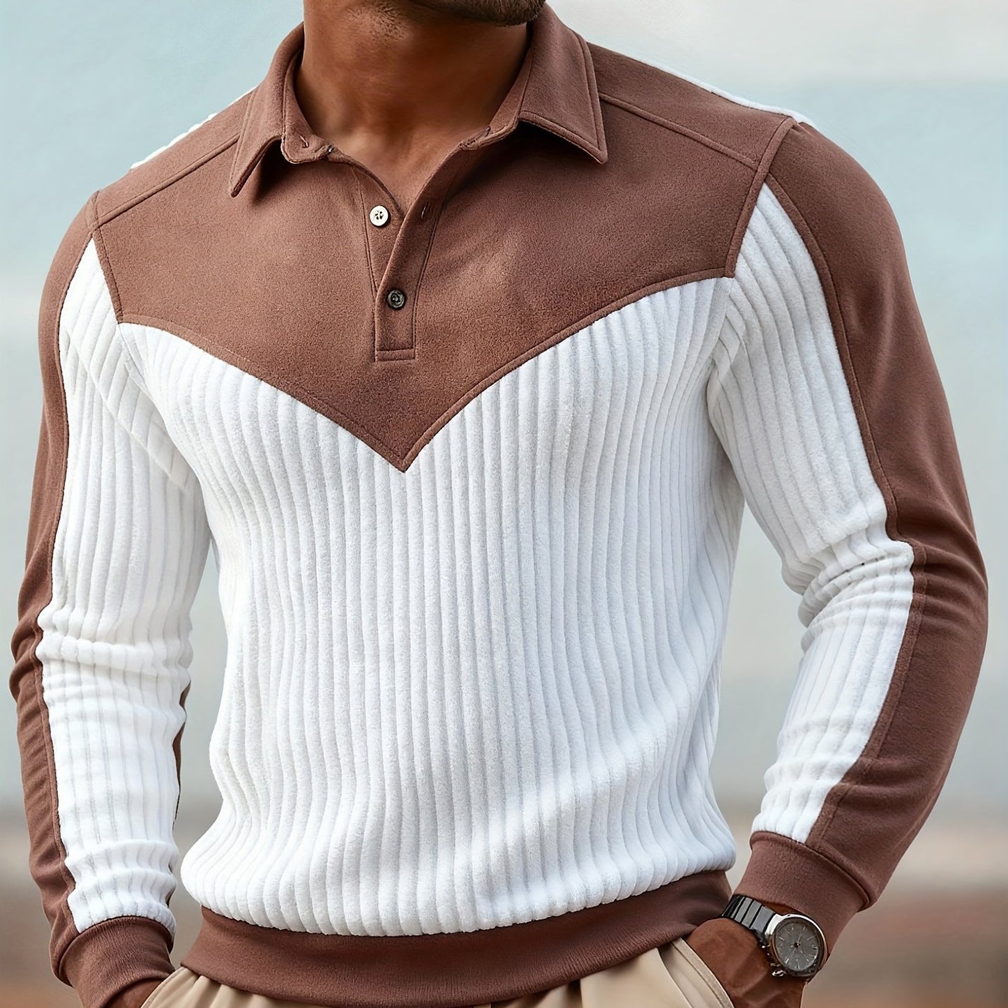 Men'S Fashion Casual Solid Color Long Sleeve Sweater | ROYALBOY, V-neck with Contrast Design, Suitable for Daily Wear and Parties