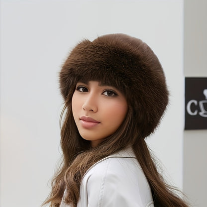Women's Faux Fur Winter Bucket Hat, Soft Warm Thermal Hat