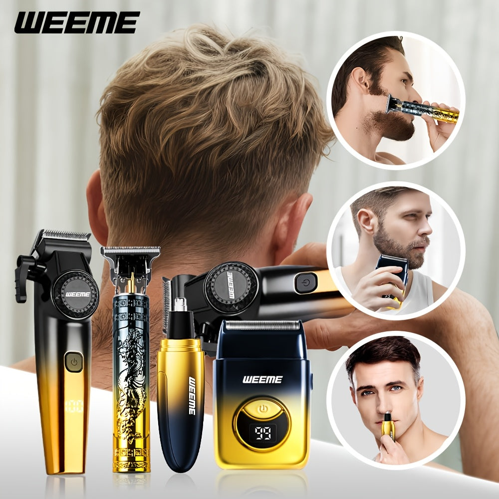 WEEME 4pcs Hair Clipper for Men Set, Cordless Electric Hair Clipper, T-Shaped Beard Trimmer & Nose Hair Trimmer, Electric Shaver, Professional Haircutting and Beauty Kit for Men Grooming, Home Barber Use, Precision Styling To