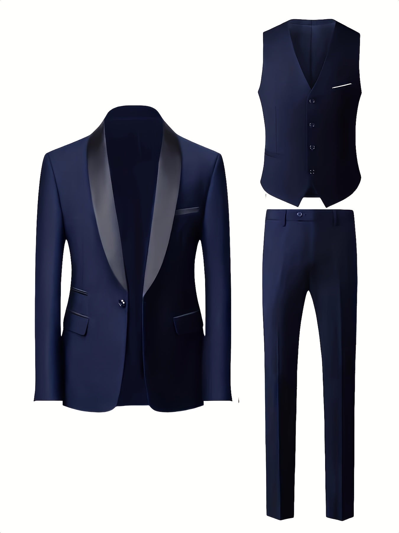 Men's Slim Fit 3-Piece Business Suit Set with Vest & Trousers