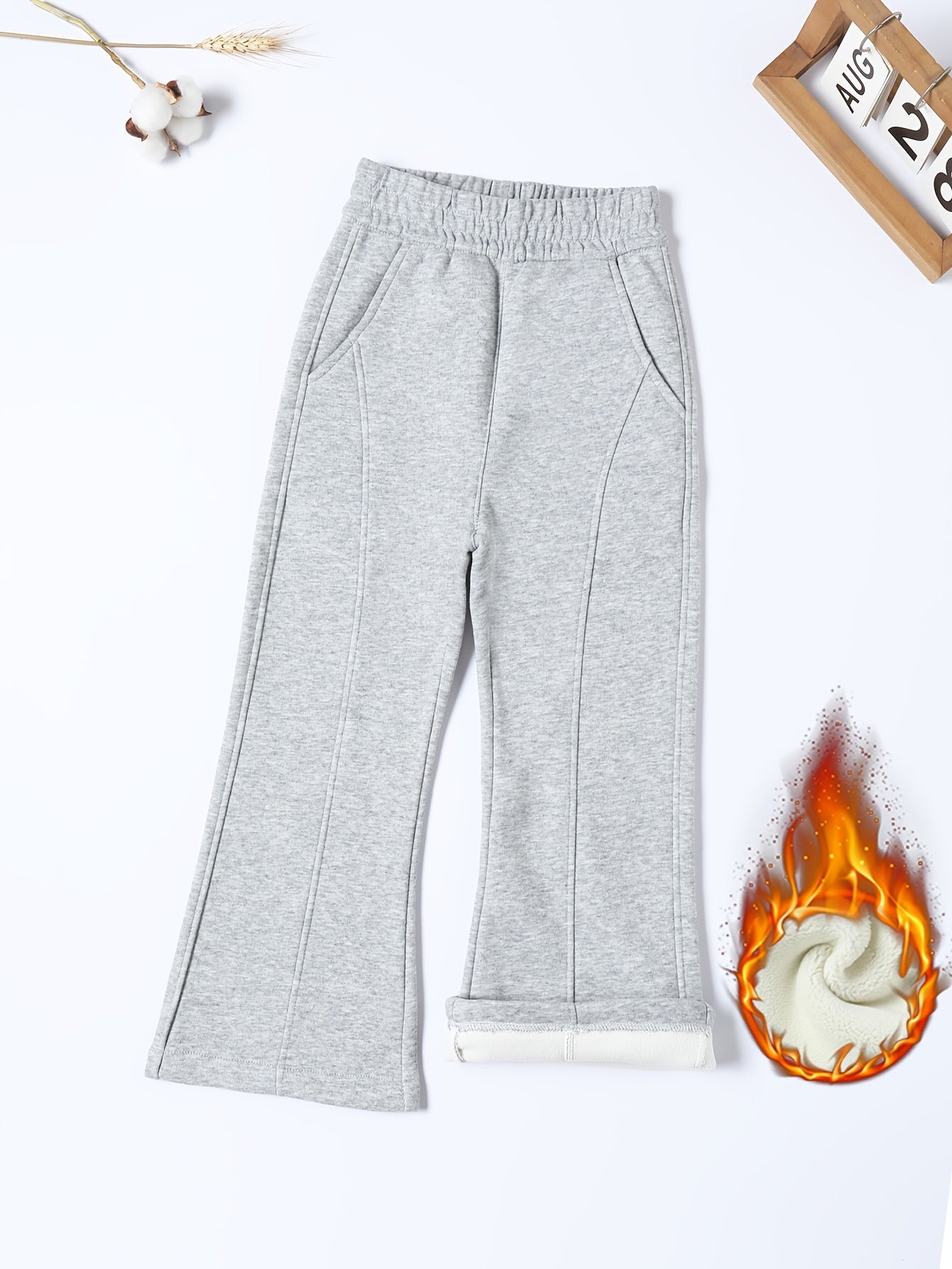 Girls' High-Waist Fleece Lined Flare Pants with Pockets