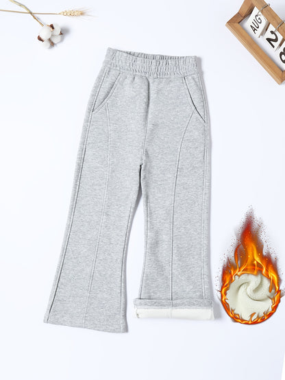 Girls' High-Waist Fleece Lined Flare Pants with Pockets