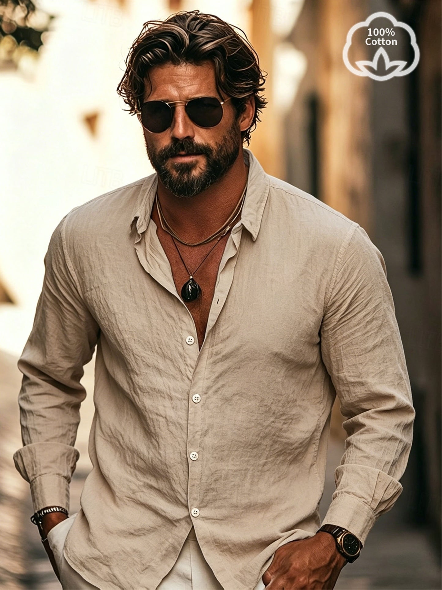 Men's Casual Long Sleeve Cotton Shirt, Breathable & Wrinkle-Resistant