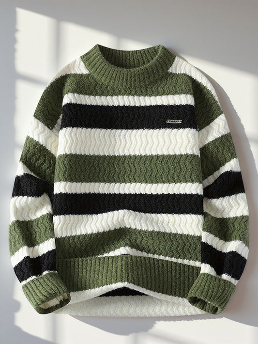 Autumn and Winter New Men's Twisted Stripe Round Neck Knit Sweater for Middle-Aged Comfortable Warm Top