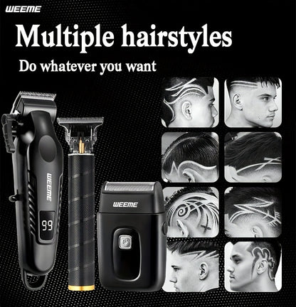 WEEME 2pcs/3pcs Electric Hair Clipper, Beard Trimmer, And Shaver Set with Professional Alloy Blade, USB Rechargeable, Featuring LCD Display. an Ideal Gift for Father'S Day, Birthdays, Or a Delightful Surprise for Husbands, Da