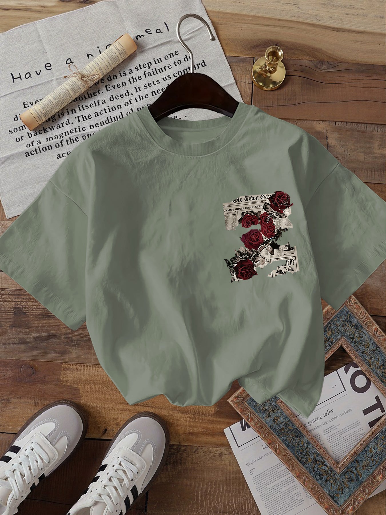 Women's Vintage Double-Sided Print Cotton T-Shirt, Casual Summer Top