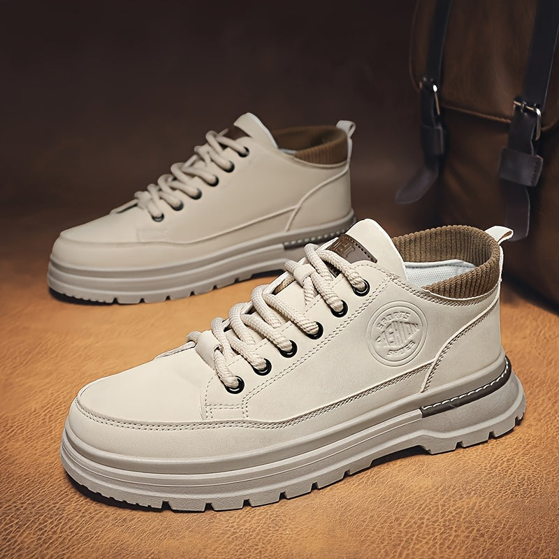 Plus Size Men's Casual Low-Top Motorcycle Boots, All-Season PU