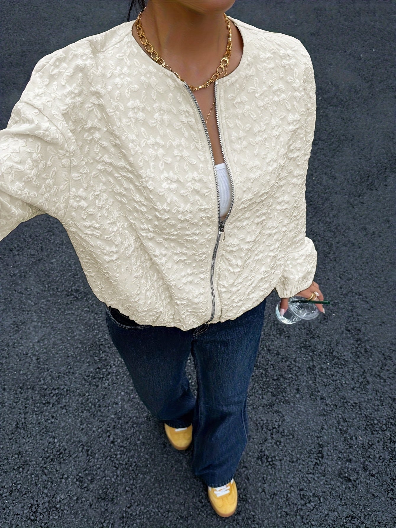 Solid Color Zip-Up Casual Jacket