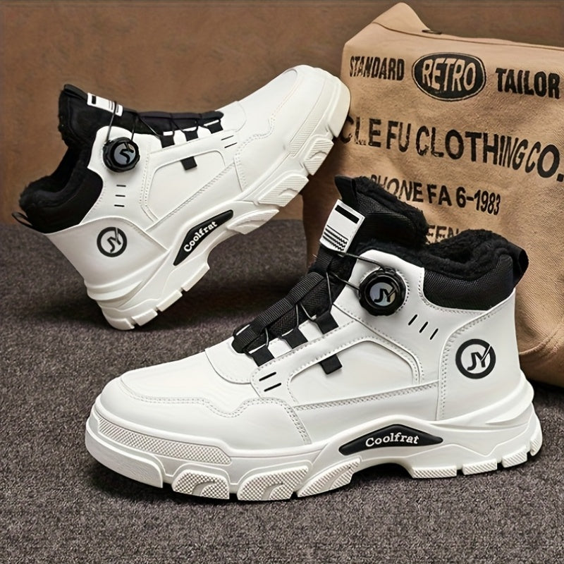 Men'S Winter High-Top Boots - Thick Warm Lace-Up Ankle Boots with Rubber Sole, Non-Slip Traction, Brown/ Color Options - Cold Weather Shoes for Everyday & Formal, Winter Boots, Formal Footwear, Retro Style, Durable Constructi