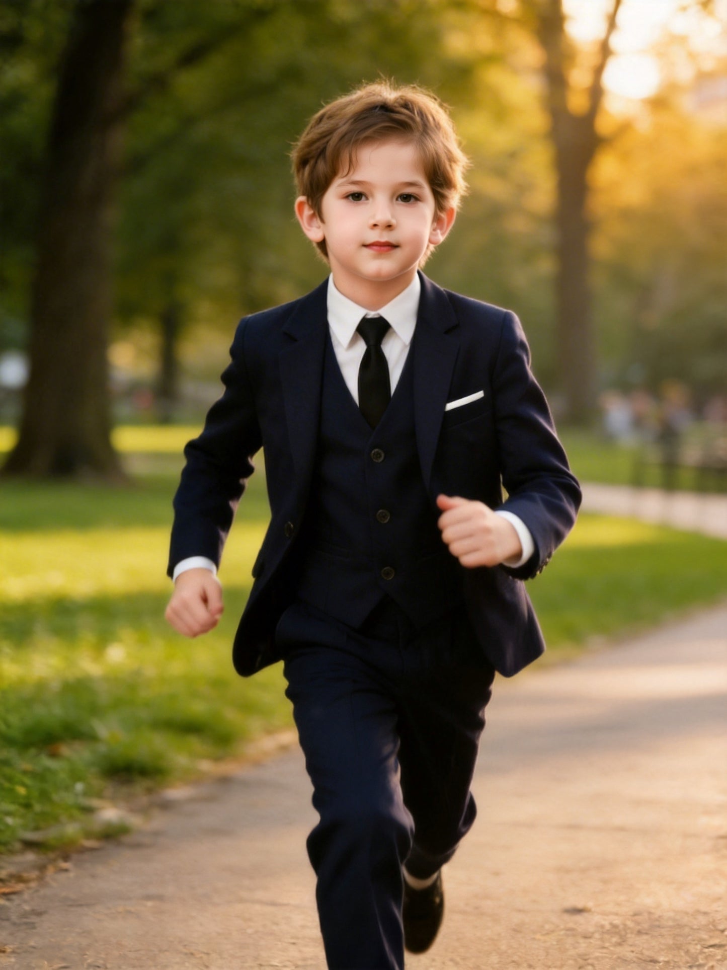 Boys' Korean Style 4-Piece Suit Set with Jacket, Vest, Pants, Tie