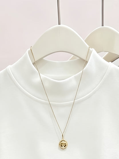 Women’s Summer Cotton Short Sleeve High Neck T-Shirt