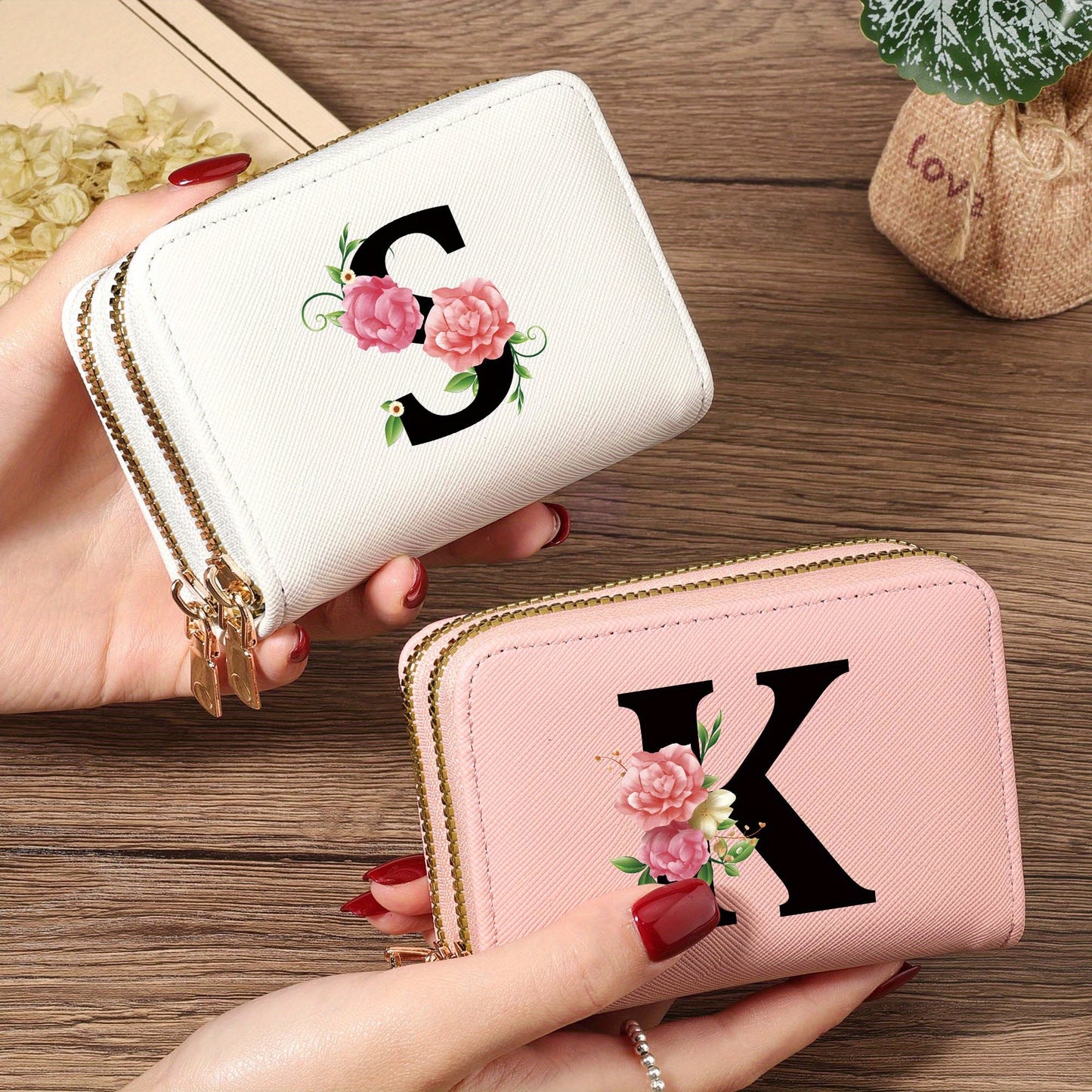 Women's Lightweight Wallet - Compact Zipper Purse with Multiple Card Slots & Coin Pocket, Elegant Monogram Initials, Secure Closure for Everyday, Travel, Gift - Women's Credit Card Organizer, Everyday Carry Purse, Stylish Ini