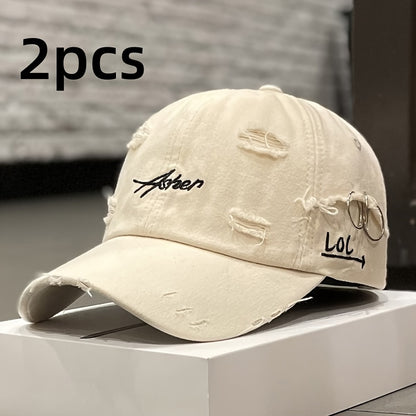 1/2pcs Vintage Ripped Baseball Cap Washed Distressed Dad Hats Letter Embroidery Hip Hop Sun Hats for Women & Men