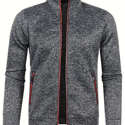 Men's Stand Collar Jacket - Full-Zip Casual Athletic Coat, Light Grey with Lime Accents, Zippered Front Closure for Gym, Office, Everyday - Machine Washable Outerwear, Gym Wear, Sporty Design, Smooth Texture, Lightweight Coat