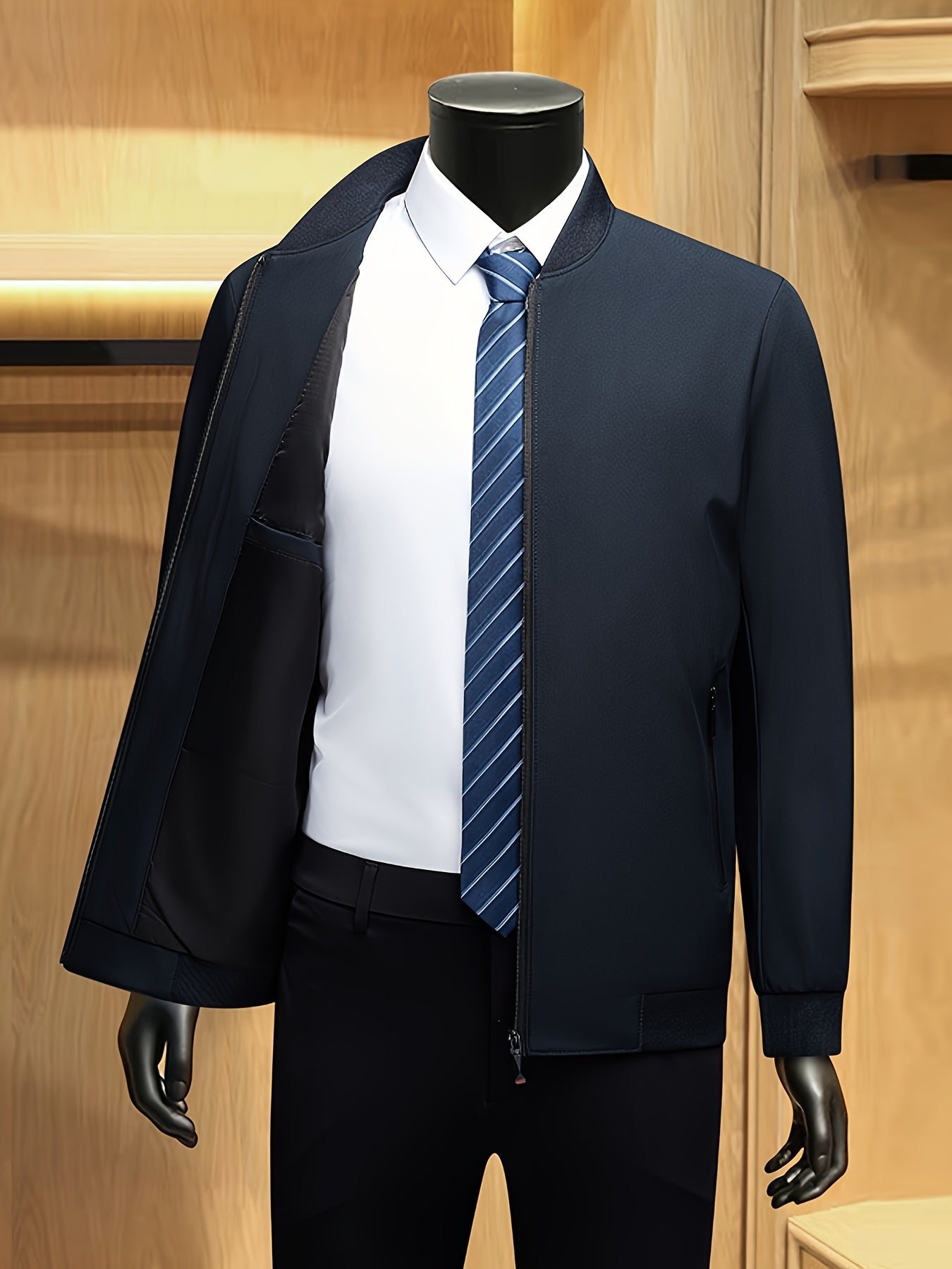 Men's Solid Burgundy (or other colors available) Slim-Fit Full-Length Zip-Up Jacket - Lightweight Business Casual Coat with Full-Length Zipper Closure, White Collar & Full-Length Zip Jacket for Office, Semi-Formal & Semi-Prof