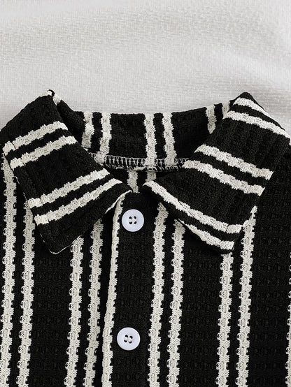 Boys' Summer Striped Waffle Knit Shirt & Shorts Set
