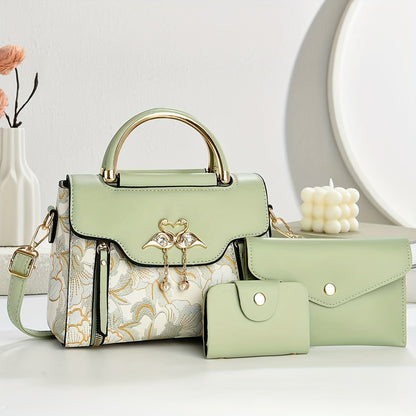 Women's Bag Set of Three: Printed Shoulder Bags, Stylish Tote Handbags and Versatile Crossbody Pouches