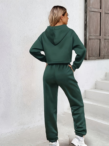 Casual Fall/Winter Polyester Hoodie Set with Drawstring