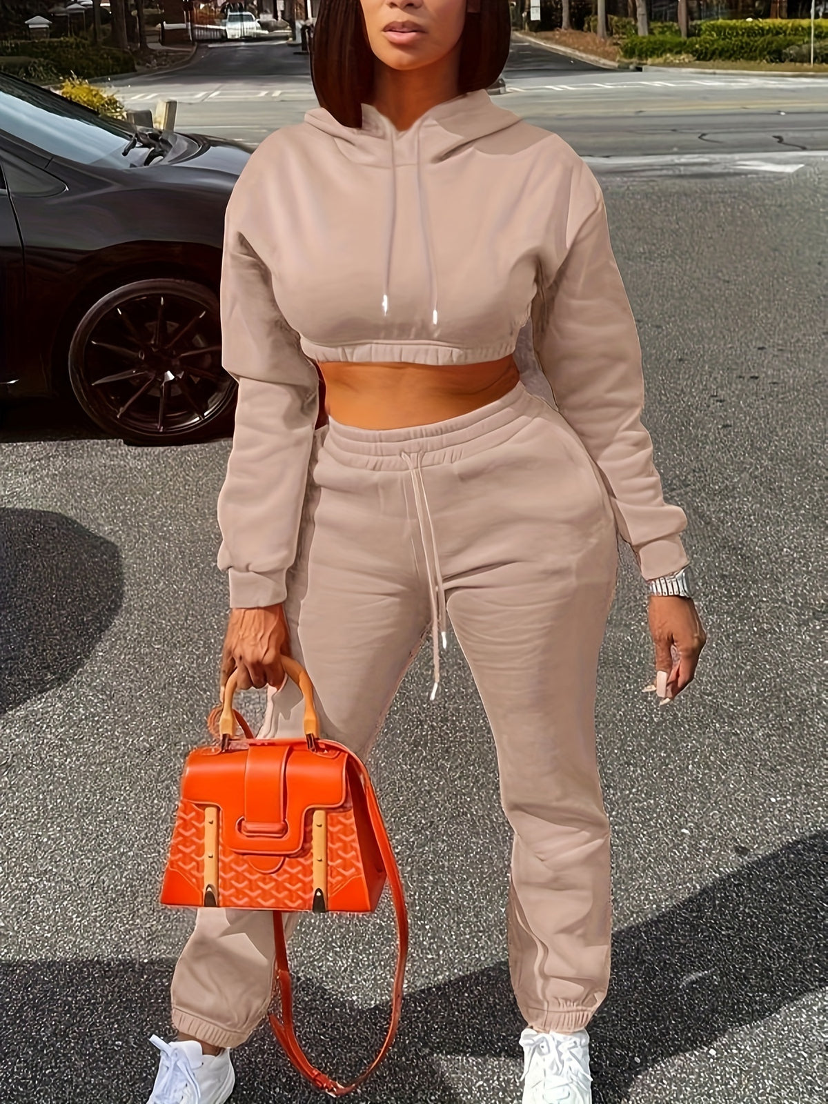Women's Autumn Winter Fleece Hooded Sweatshirt Two-Piece Set - ayq