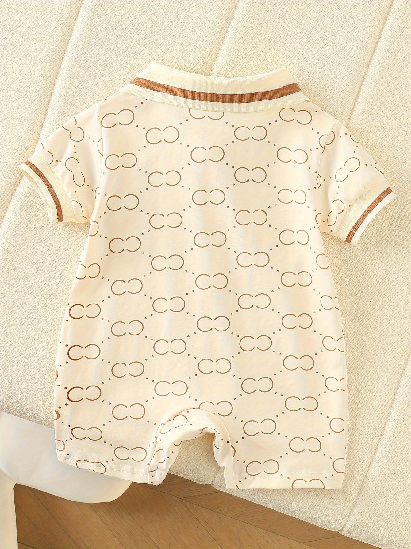 Girls' Summer Cotton Romper with Bear Print and Lapel