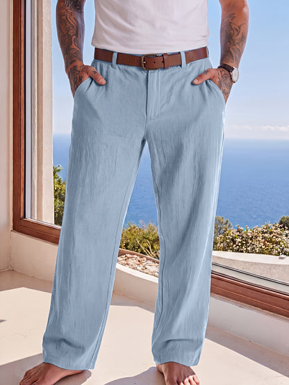 Men's Casual Linen Trousers for Spring and Fall, Straight Fit