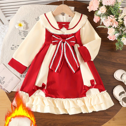 Loleta Girls' Princess Dress with Fleece Lining, Winter Maid for Little Girls, Party Outfit in College Style