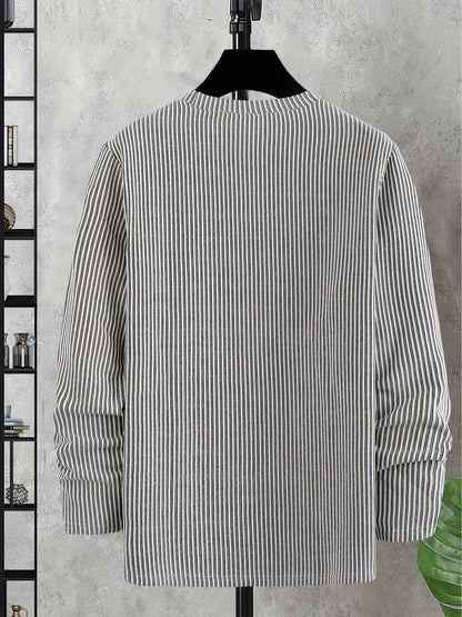 Men's Casual Knit Sweater - Spring/Fall Ribbed Crew Neck Top