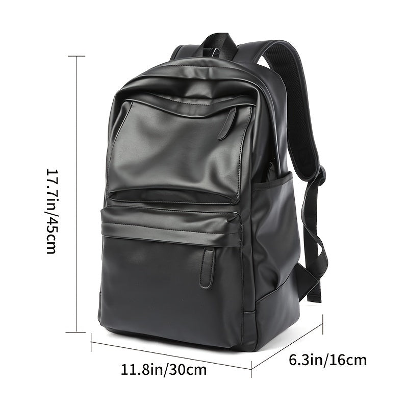 Men's Casual PU Leather Backpack with Laptop Compartment