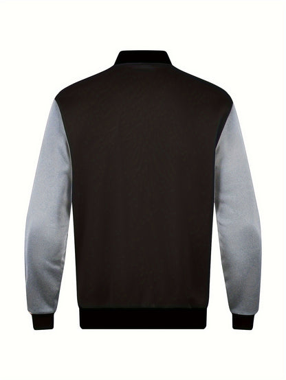 Men's Letter Print Contrast Color Baseball Jacket