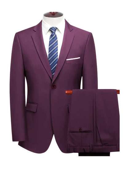 Men's Casual Business Suit 2-Piece Set with Lapel Collar