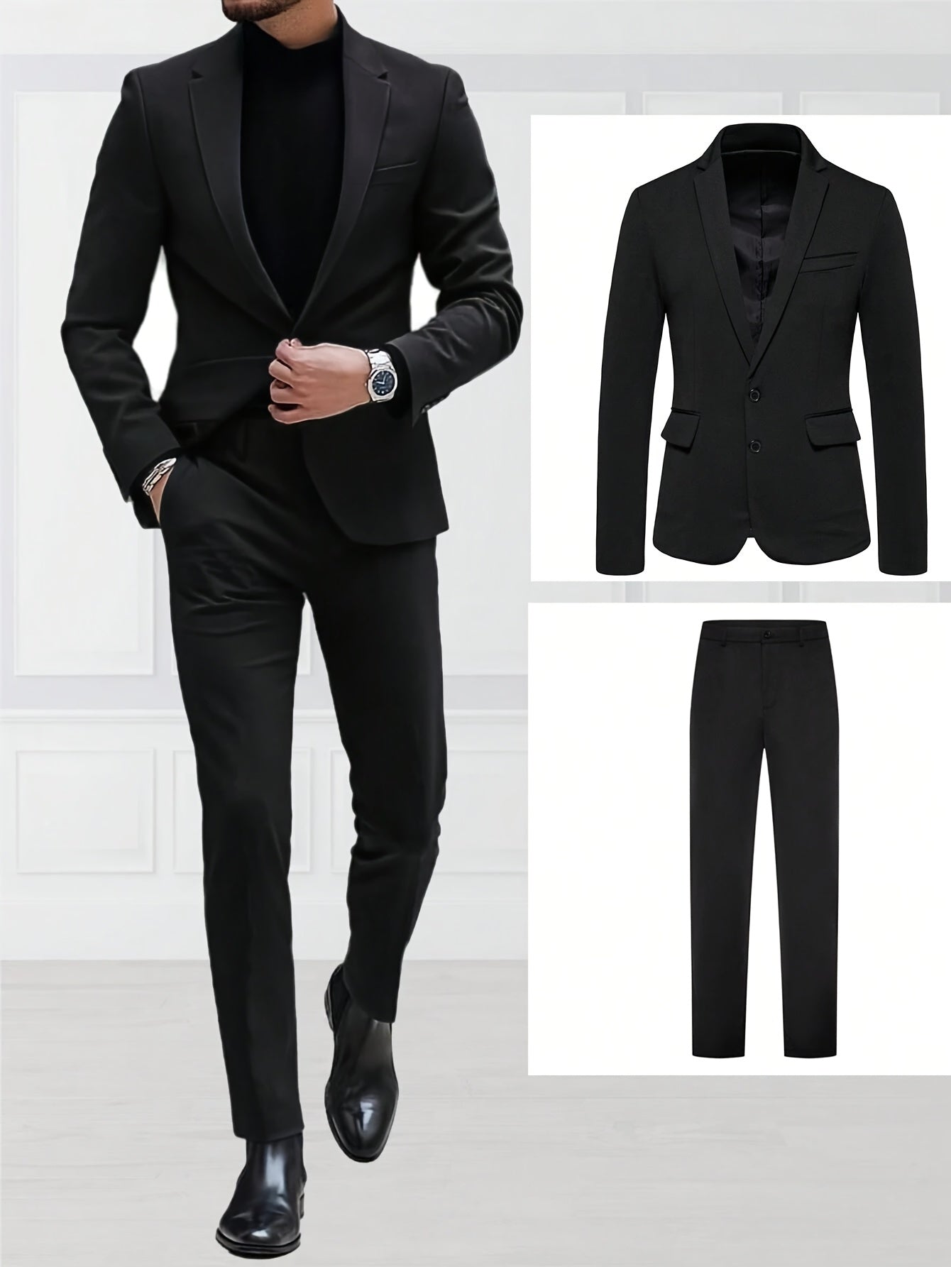 Men's Light Business Suit Set with Notch Lapel Blazer & Trousers