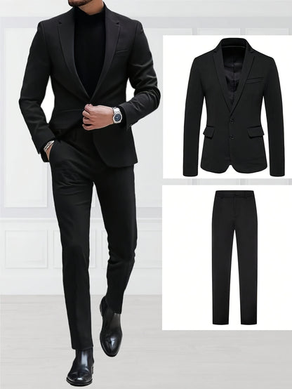 Men's Light Business Suit Set with Notch Lapel Blazer & Trousers