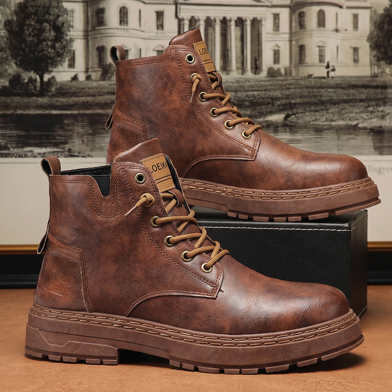 Men's Vintage Motorcycle Boots with Platform Sole, British Style